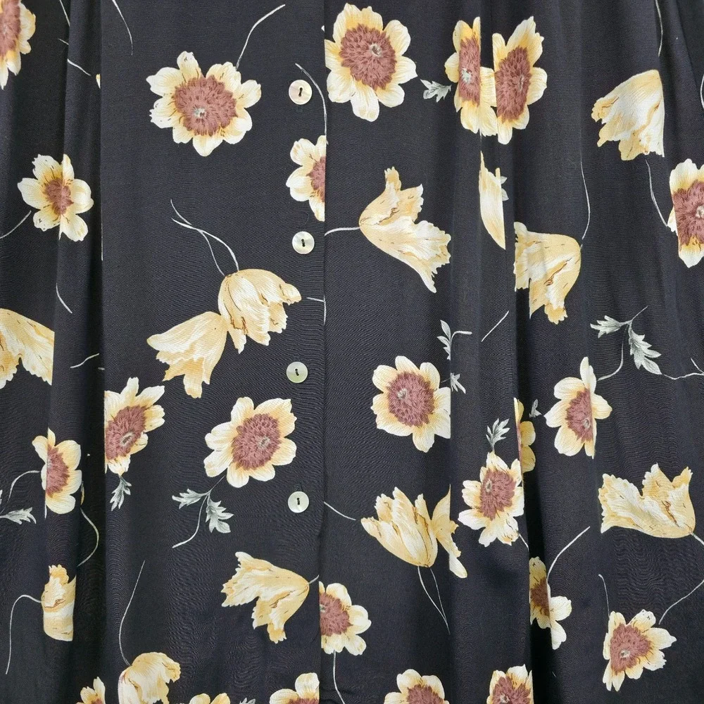 Vintage Vivoli Skirt Womens M Black Button Down Pleated Floral Cottagecore USA‎ - Picture 6 of 14